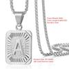 European Retro 18K Stainless Steel Unisex Pendant Necklace with Pearl and 26 English Letters Square Plate