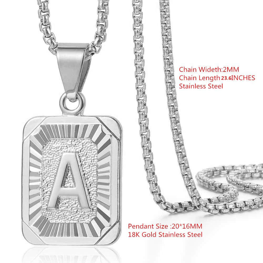 European Retro 18K Stainless Steel Unisex Pendant Necklace with Pearl and 26 English Letters Square Plate