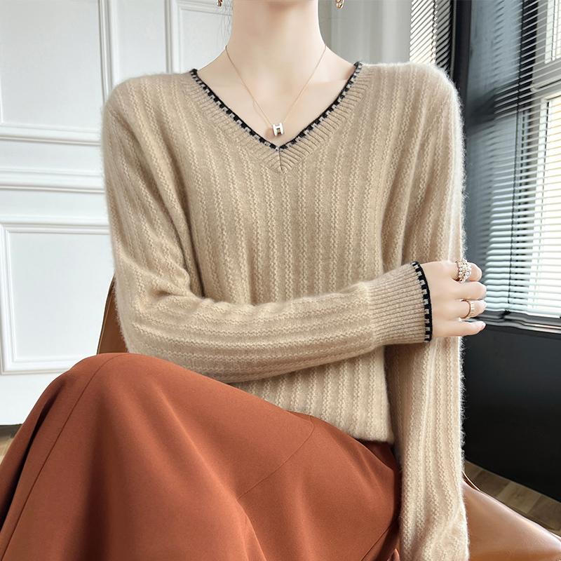 Dámský kašmírový svetr Qinghe kašmír 30% kašmír 70% vlna podzimní a zimní kašmírový svetr měkký a teplý
