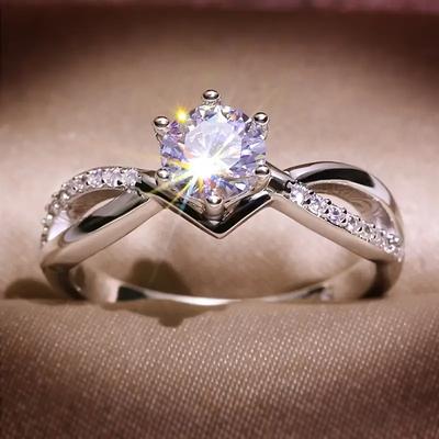 Huitan Trendy 6 Claws Zirconia Stone Rings for Women Fashion Silver Color Proposal Band Accessories Gorgeous Bridal Jewelry