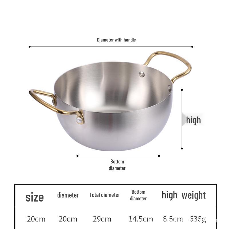 Koreanischer Edelstahl-Doppelgriff-Instantnudeltopf mit Induktionskompatibilität