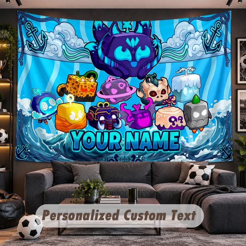 Wall Hanging Tapestry Custom NameBlox Fruits Pattern Personalized Printed Fabric Wall Decor