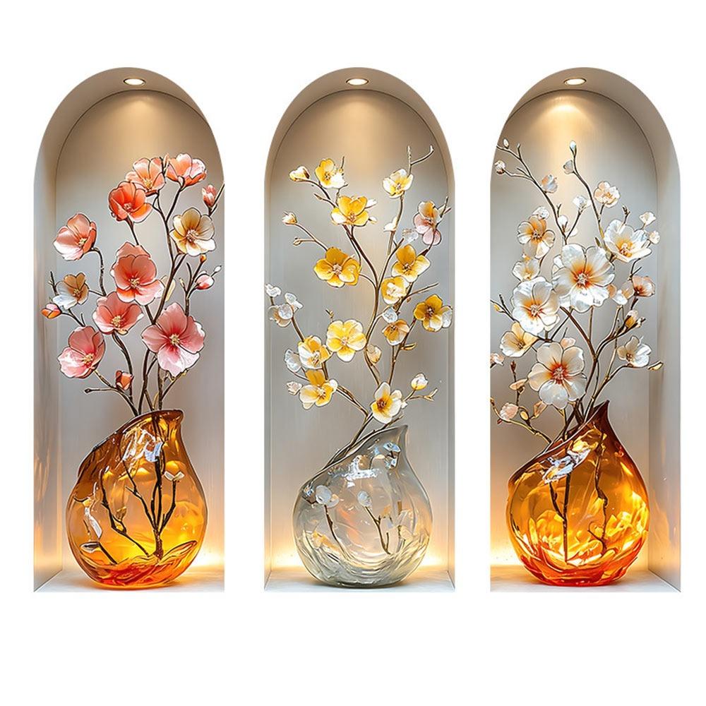 Creative 3D Vase Flower Wall Sticker Background Decoration Multicolor Wall Posters Photo Props Wall Art Home Decoration