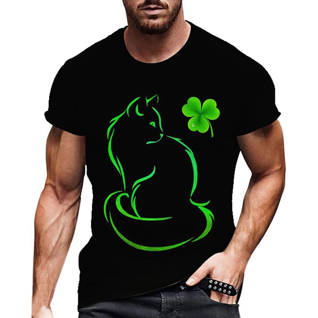 Summer Round Neck 3D St. Patrick's Day Green Printed Top Fashionable Casual Short Sleeved Men's T-shirts