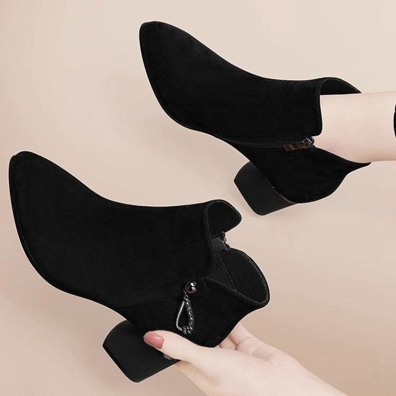 Fashion Chunky Heel Woman Short Shoes Zip With Tassels Booties Boot Large Size Warm High Quality Goth Fashion 2025 Ankle Boots for Women