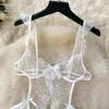 Ruffle Sexy Transparent Lace Strap Playsuit Backless Slim Bow Layered Mesh Mini Skirt Lingerie Women Pajama Hot Sheer Catsuit