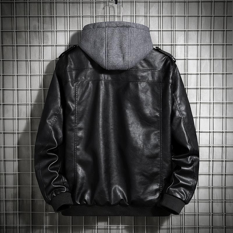 Hooded Leather Jacket for Men, Winter Leather Coat, Youth Coat, Men's Motorcycle Leather Coat