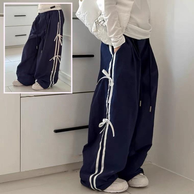 Mädchen Frühlingshosen Kinder Fliege Sweatpants Herbst Süße Hosen Gestreifte Lässige Unterteile Kinder Lockere Unterwäsche