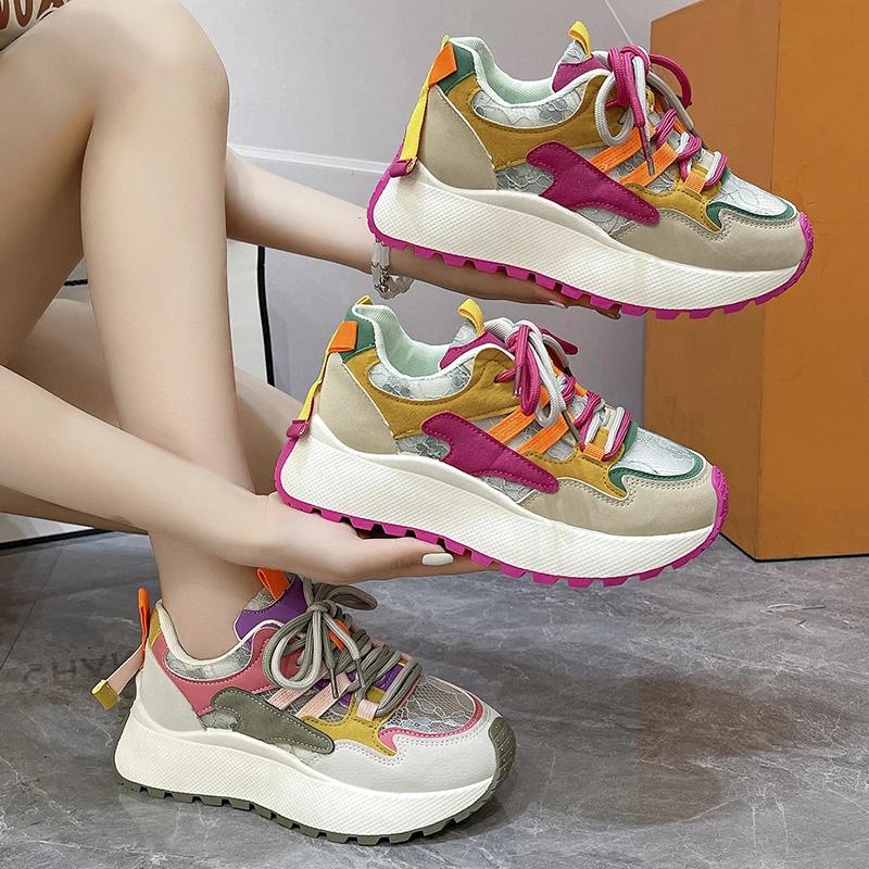 Fashion 2024 New Women Shoes Thick Sole Platform Wedge Student Sneakers Increase Height Women Walking  Fashion Ladies
