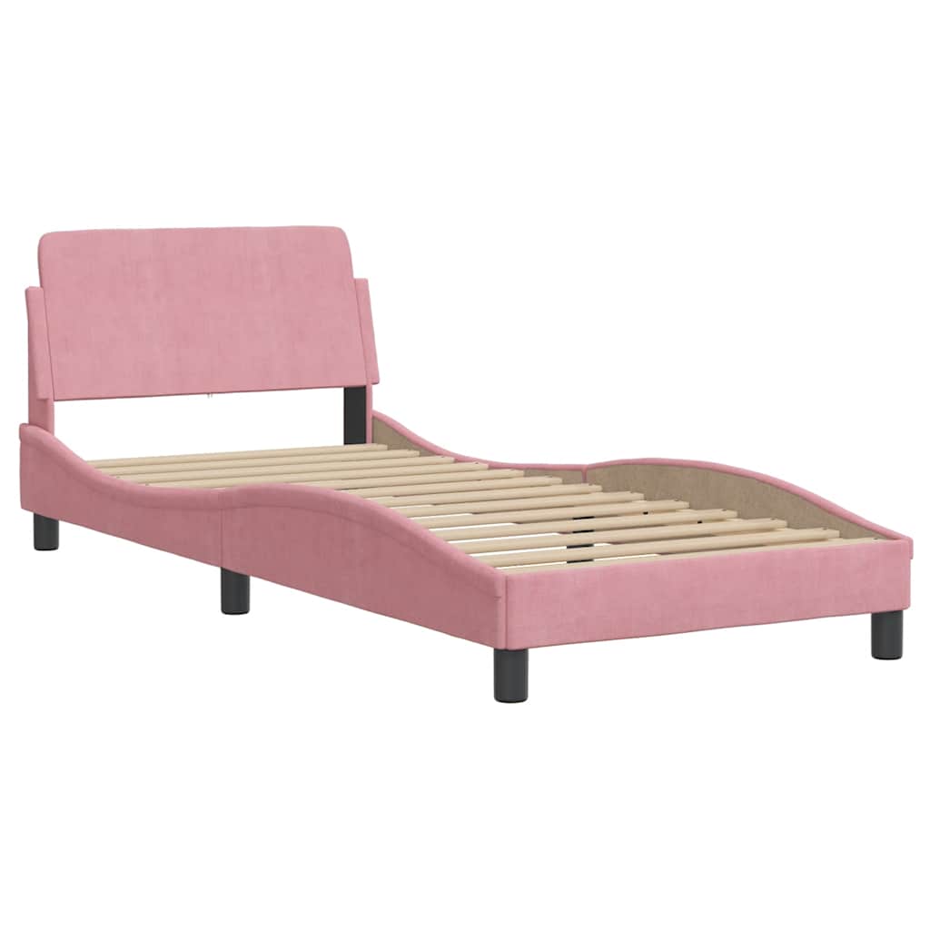 Vidaxl Rama Łóżka Z Zagłówkiem Bez Materaca, Różowa 90X190Cm Aksamitna