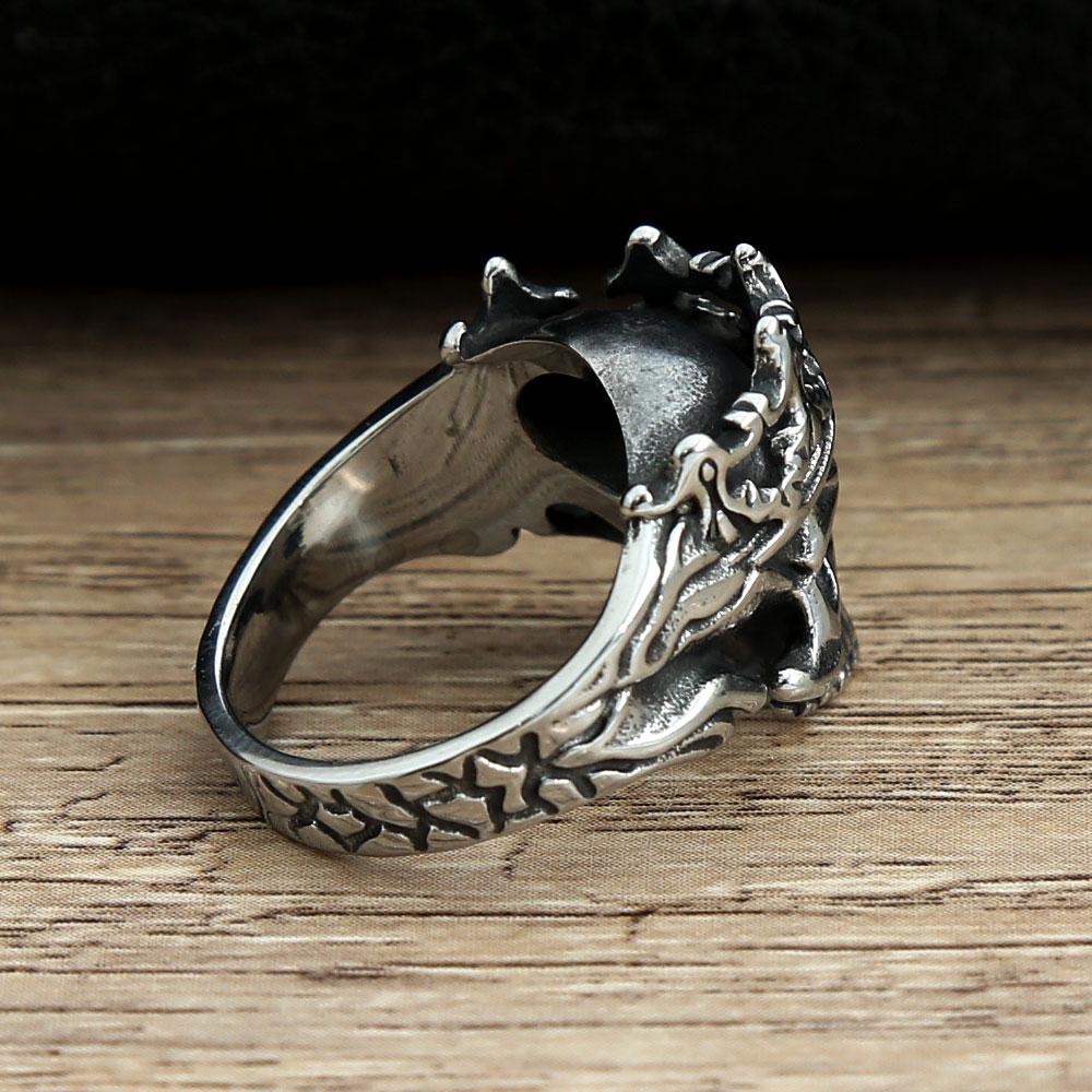 Vintage Gothic Crown Calvarium Skull Punk Rings For Men Women Stainless Steel Halloween Fashion Jewelry Gift Boyfriend Size 7-13