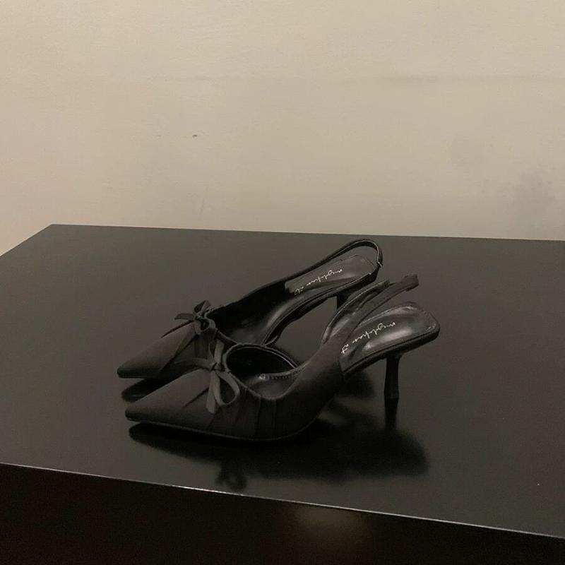 Fashion Summer New Fashion After The Ring Belt Sexy Banquet Bow Women's Shoes Pointy Comfortable Solid Color Elegant High Heel Sandals