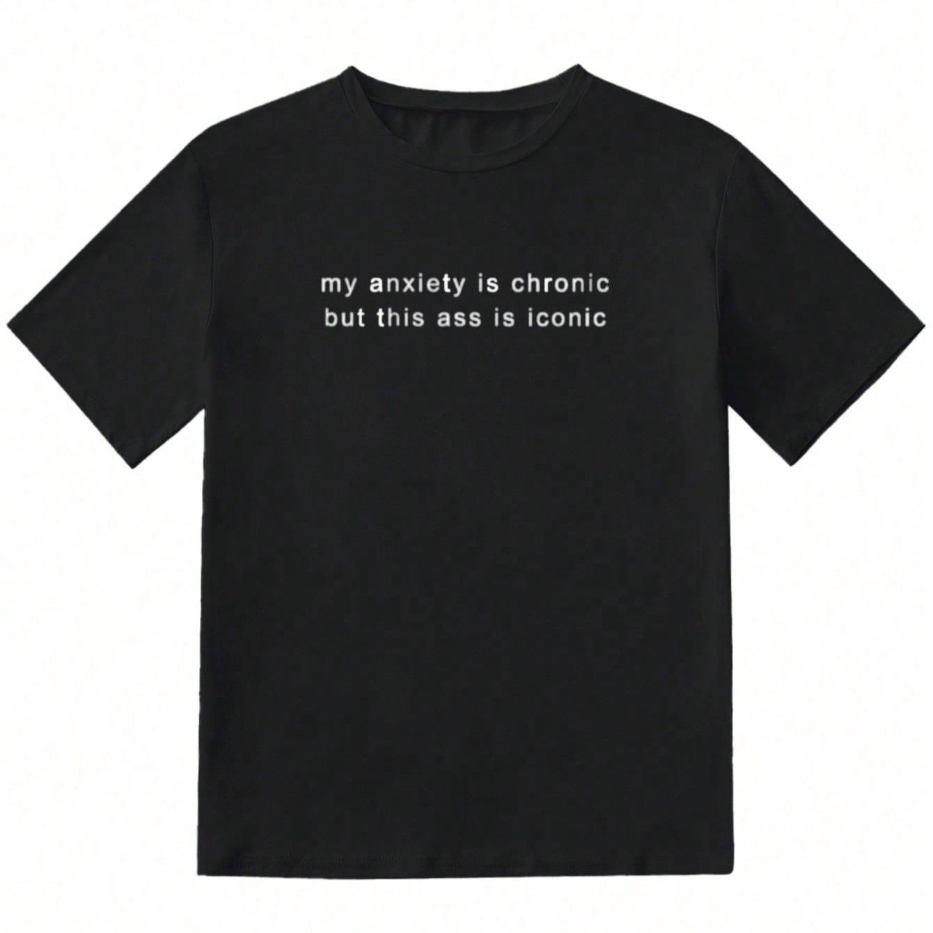 2026 Spring/Summer Women s European American Loose Letter Print Short Sleeve T-shirt S чёрный