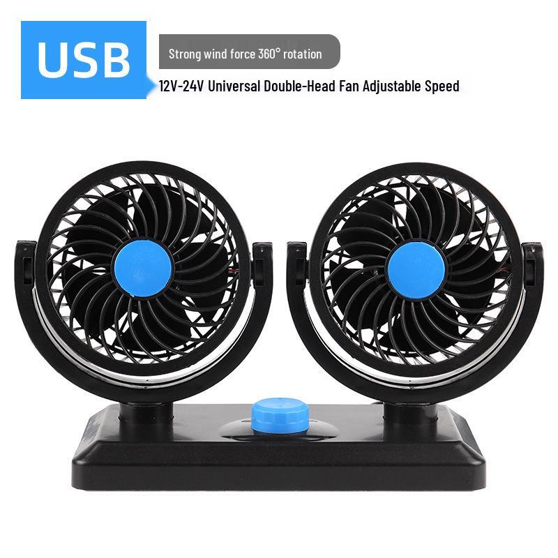 Elektrischer Auto-Ventilator mit zwei Köpfen für 12V/24V Fahrzeuge - Leistungsstarke Kühlung für Autos, LKWs und Lieferwagen