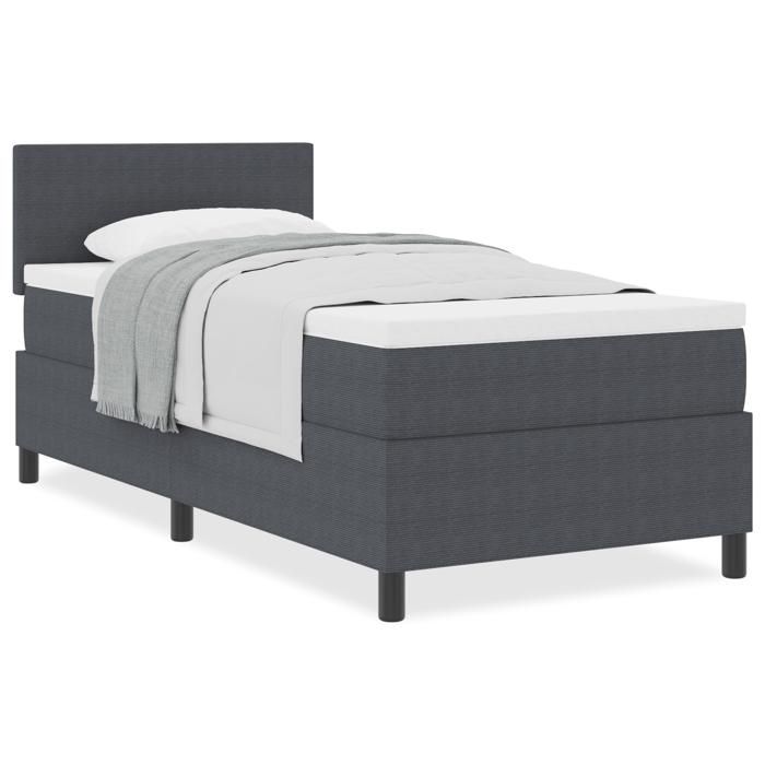 VidaXL Lit à Ressorts avec Matelas Gris Foncé 90x200 cm Tissu Velours Côtelé 3337496
