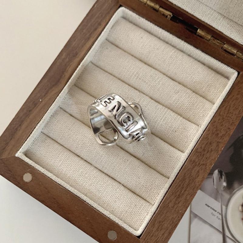 Retro Vintage Letter Design Open Ring Women Men Punk Hip Hop Theme Jewelry Gifts Accessories