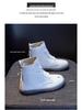 Women's Plus Size High-Top White Martin Boots - 2025 Versatile Autumn/Winter Flat-Bottom with Thickened Fleece and Double Zippers.