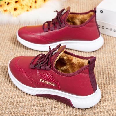Autumn and Winter New Cotton Shoes Women's Velvet Thickened Leather Waterproof Snow Boots Soft Sole Warm and Casual