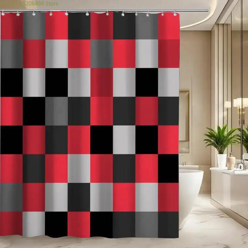 A Bathroom Shower Curtain, Puzzle Competition, Red Festive Shower Curtain, Includes 12 Hooks, 70.87*70.87inch Bathroom Window