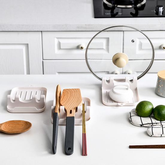 

Кухонная полка для хранения, компактная крышка кастрюли, держатель для хранения ложек и посуды с подвесным отверстием для домашнего использования белый