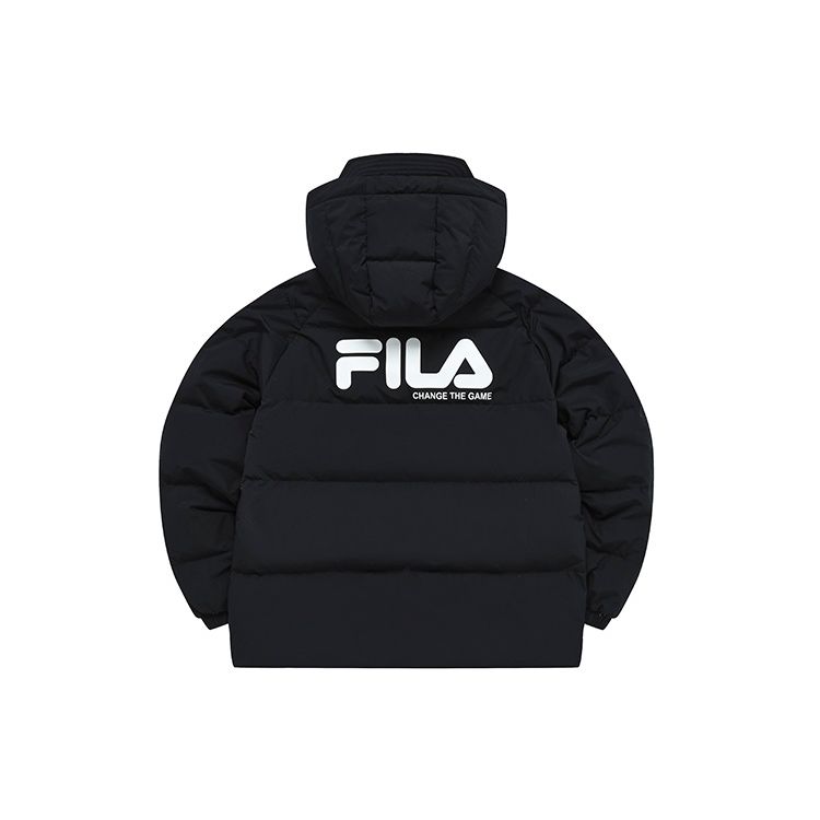 Fila Fusion Logo Print Fashion Casual Warm Hooded Down Jacket Women outerwear Deep-Black T11W241911FBK