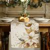 1 Piece Of Light Luxury Gold Leaf Christmas Table Runner, With A Base Painted In Gold Poinsettias, Berries, And Decorative Ball Patterns, Suitable For