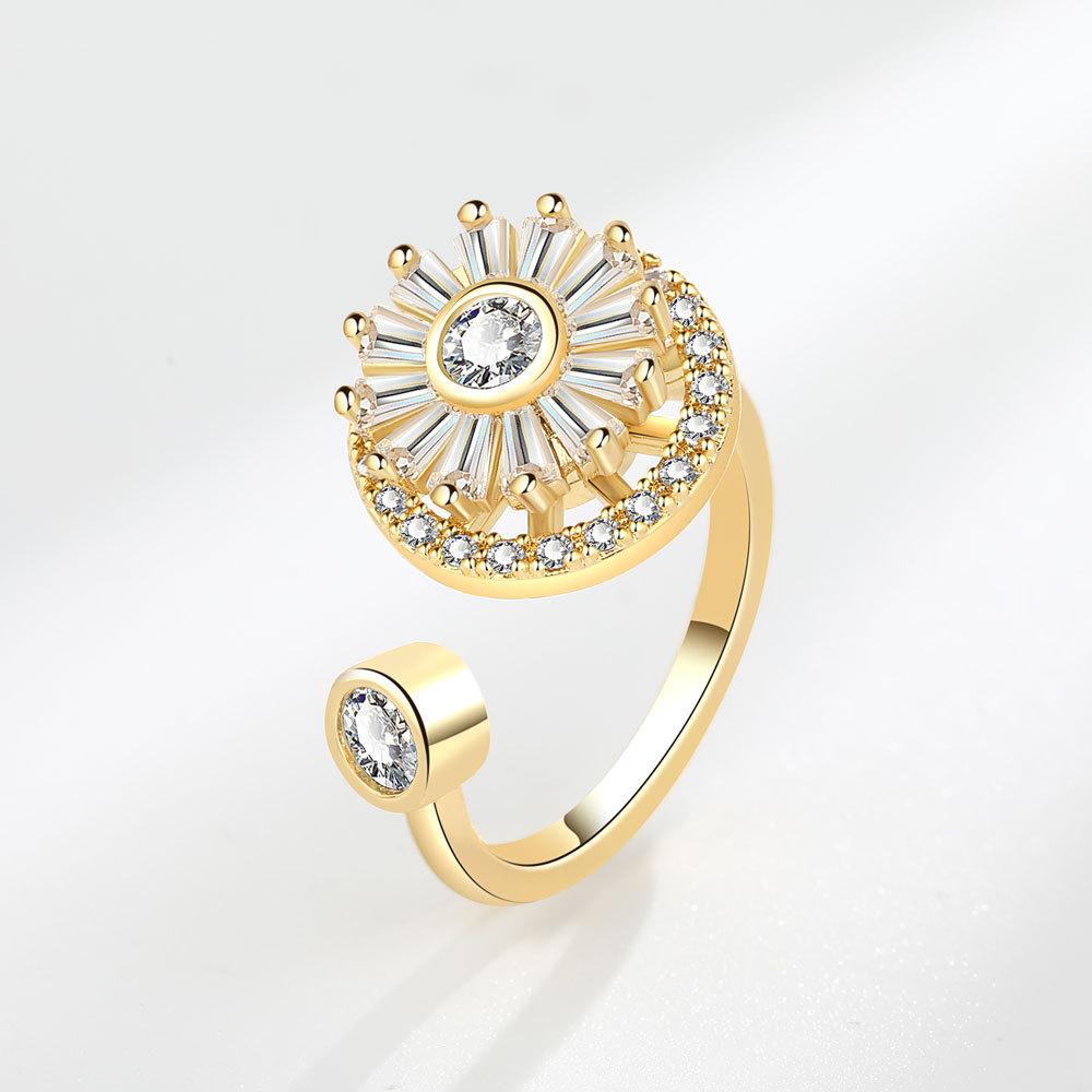 Copper Open Loop Ring With Moving Snowflake Pattern For Female Trendy Hand Accessories