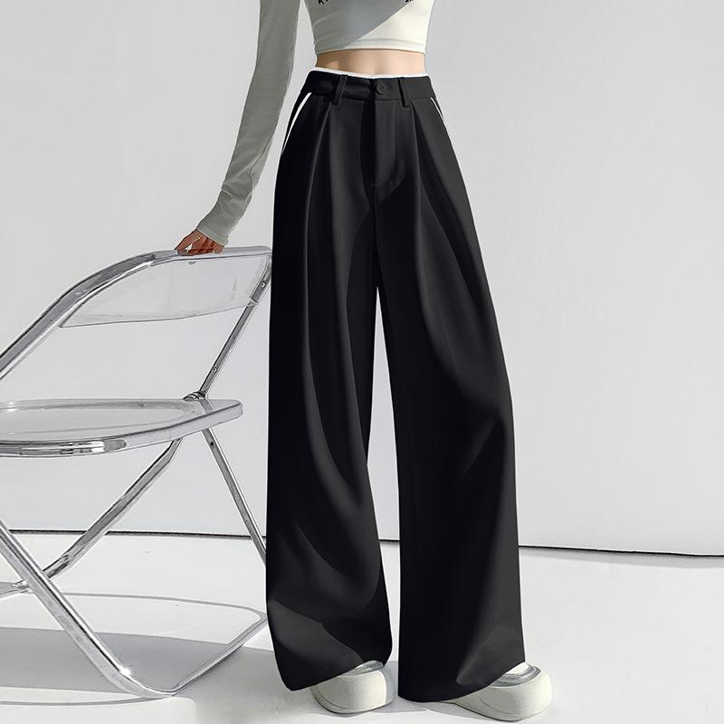 Women's Spring/Summer 2026 Color Block Wide-Leg High Waist Slimming Drape Floor-Length Casual Pants