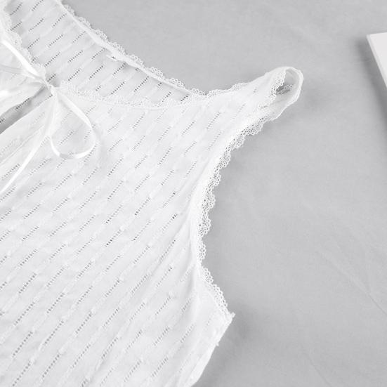 Cămașă de noapte fără mâneci pentru femei, bumbac, dantelă, cămăși de noapte, decolteu în V, cu șireturi, decupată, babydoll, îmbrăcăminte de dormit, halat scurt de vară