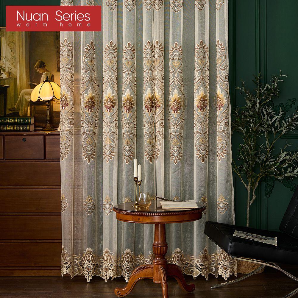 1PC Nuan Series European Style High-end Tulle Embroidered Sheer Curtains for Living Room Bedroom Balcony Window Home Decor