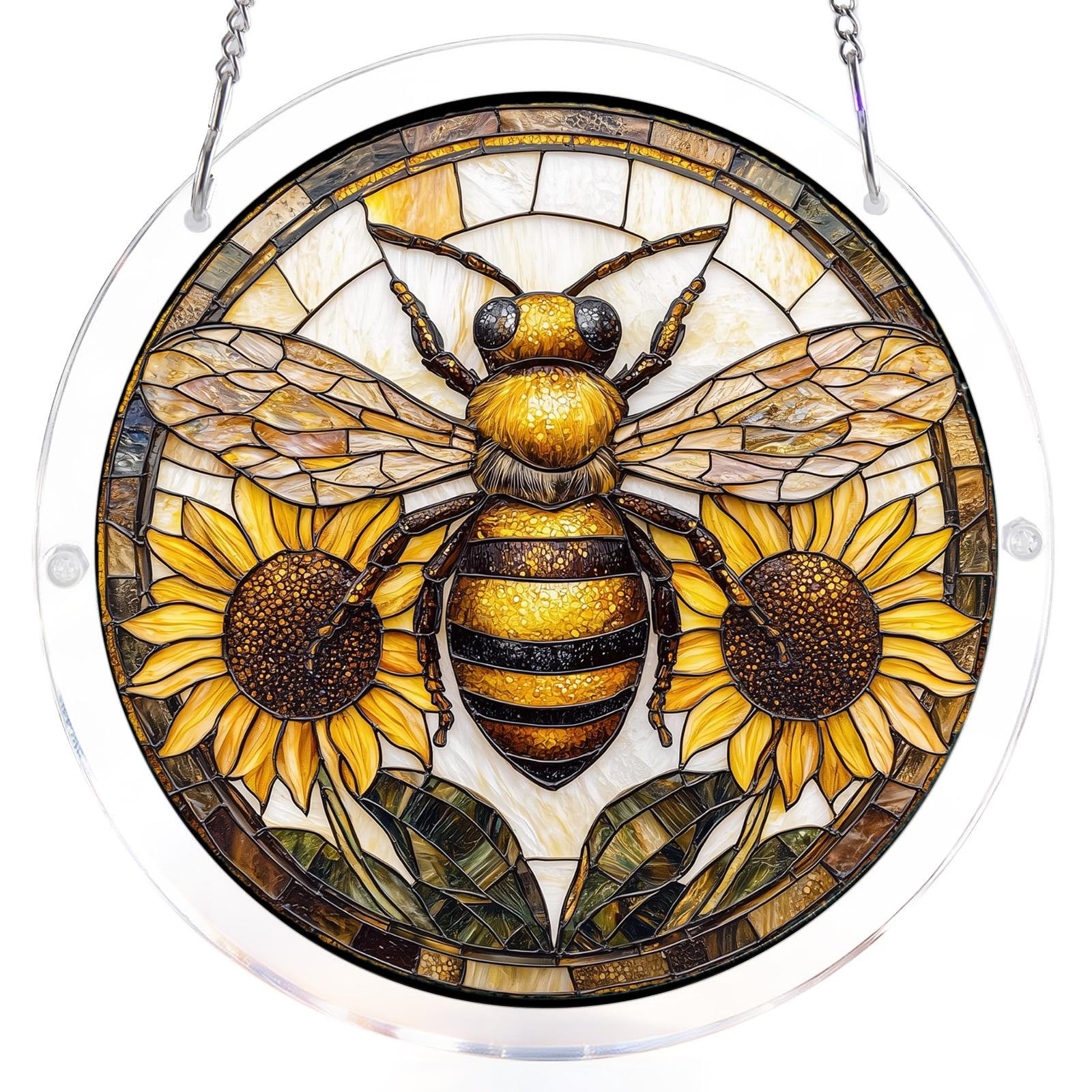 

Stained Glass Style Hanging Panel with Butterfly and Floral Pattern Round Acrylic Suncatcher for Window Decoration Display One Size