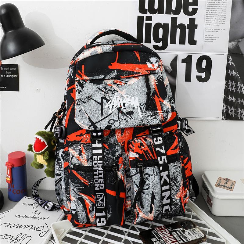 Spot Graffiti Streetwear Lightweight Backpack for Students & Casual Use