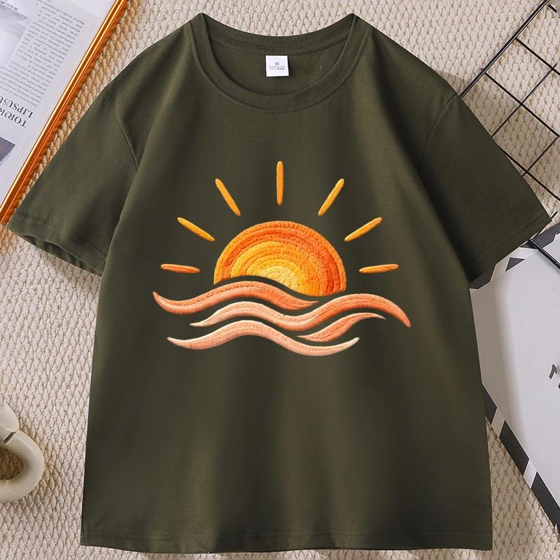 Sunset Beach T Shirt Coastal Summer TShirt Beach Vacation Tee Graphic Tee Print Short Sleeve Round Neck Tshirt Streetwear Top