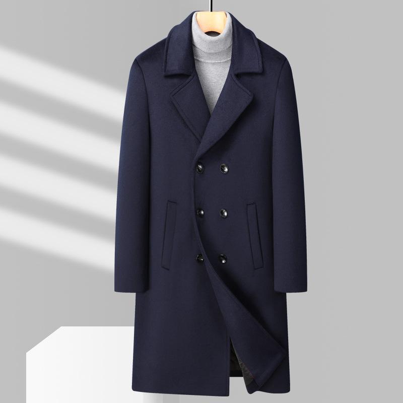 Høst og Vinter Britisk Herre Ullkåpe Medium og Lang Dresskrage Fortykket Ull Ullkåpe