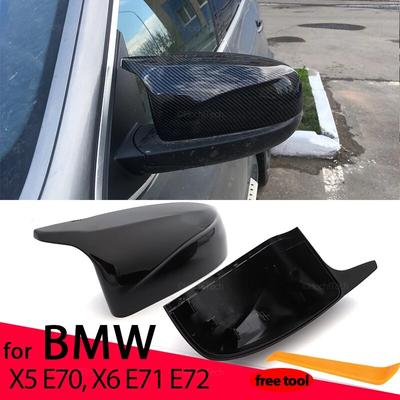 2pcs Carbon Fiber Pattern Black Side Mirror Cover Caps Replacement Shell M Style for BMW X5 E70 X6 E71 2008-2013 Car Accessories