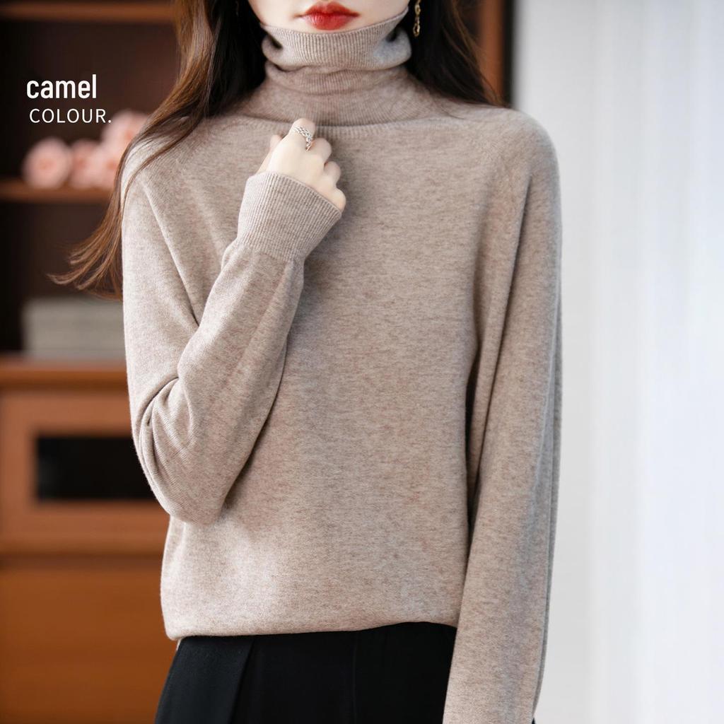 Pullover in pile lavorato a maglia a collo alto a maniche lunghe autunnale per donna
