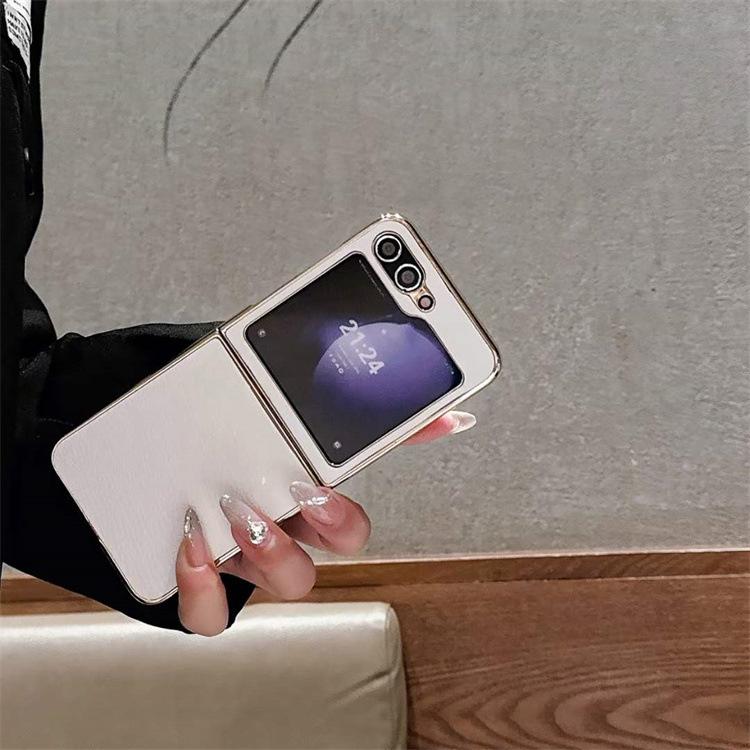 Applicable To Samsung ZFlip5 Mobile Phone Case, Lychee Pattern Electroplating Zflip3/4 Folding Protective Case p50pocketS