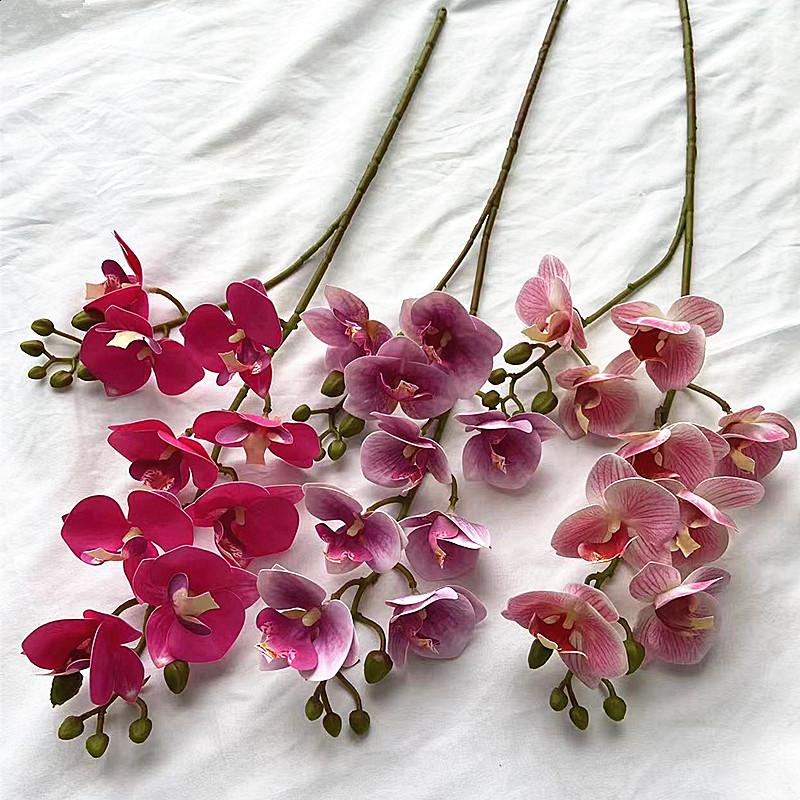 Latex Butterfly Orchid Flower 9 Heads Real Touch Artificial Mini Two Forks Phalaenopsis