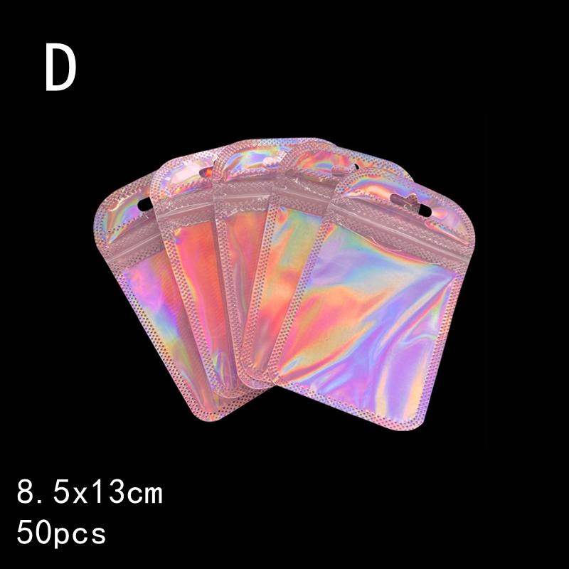 Sturdy and Resealable Thicken Plastic Pouches; 50pcs Laser Color Holographic Jewelry Bags