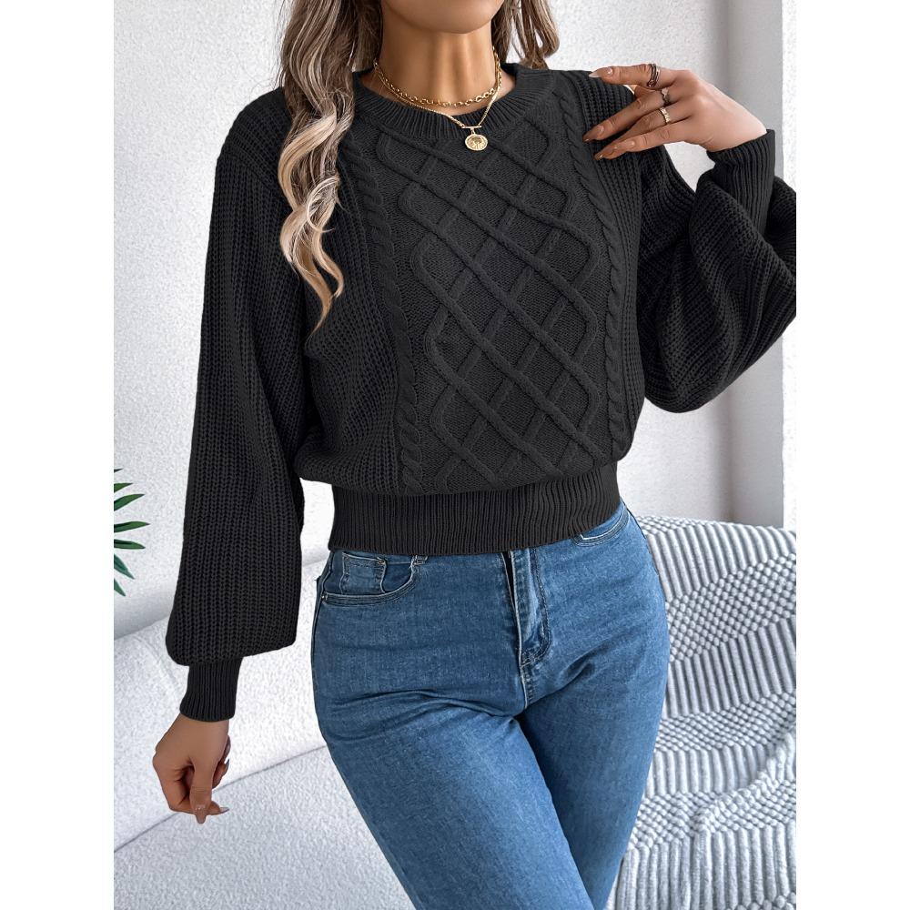 Women's Oversized Relaxed-Fit Solid-Colour Cable-Knit Long-Sleeved Tapered-Waist Pullover Sweater for Autumn/Winter Women's Knitted Sweater