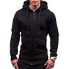 Fall Winter Men Jacket Hooded Drawstring Zip-up Long Sleeves Solid Color Cardigan Elastic Cuff Pockets Mid