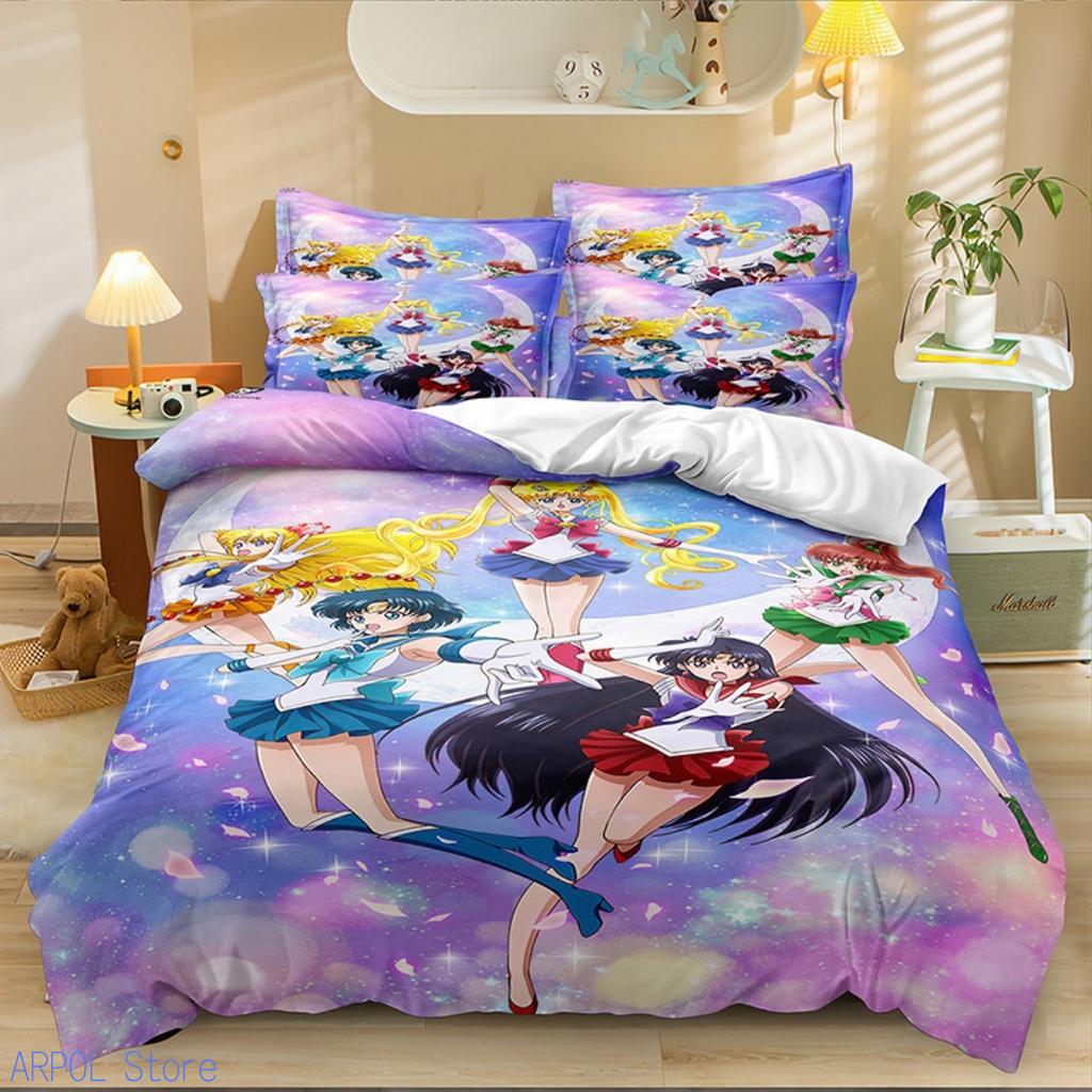 Kawaii Sailor Moons Bedding Set For Girls 3D Pattern Pretty Girl Duvet Cover Pink Comforter Twin Duvet Cover Set With Pillowcase