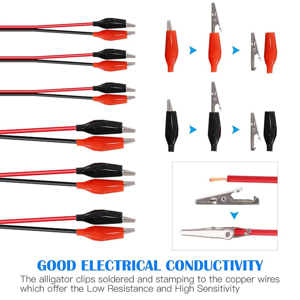 Glarks 108Pcs 35/45/53mm Red and Black Metal Alligator Clips Crocodile Electrical Test Clamps and 5A 15A 30A Charging Clips Assortment Kit for