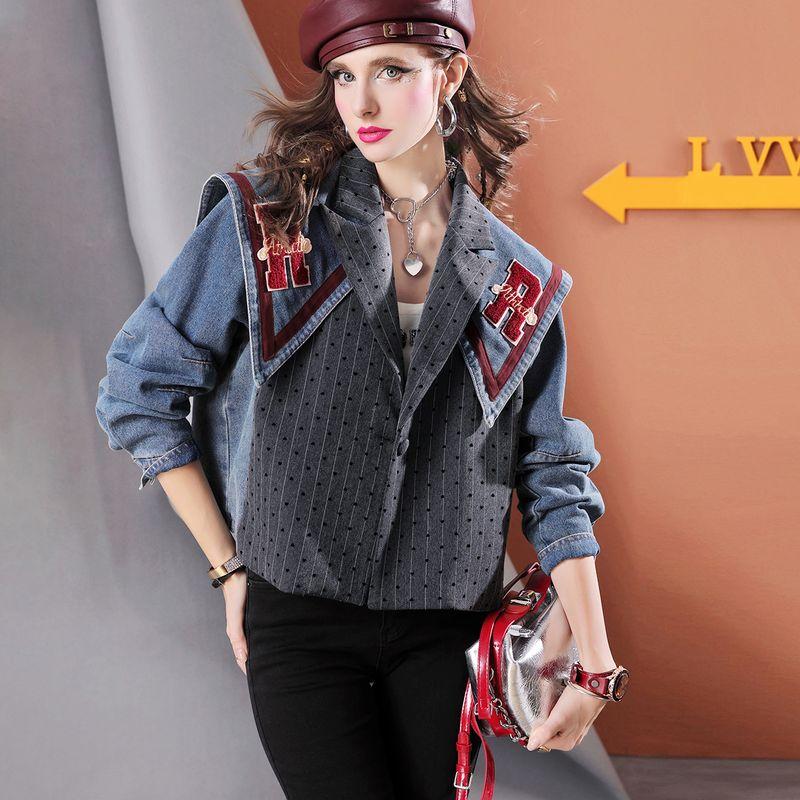 

Европейские товары Осень и Зима Высококлассный Полосатый Костюм Джинсовая Верхняя Одежда с Длинными Рукавами Матросский Воротник Модный Брендовый Топ Женская Универсальная Куртка L271 Blue In Stock M