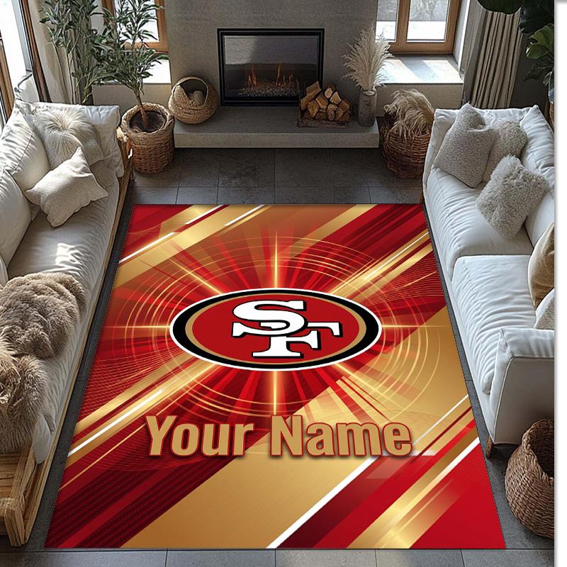 San Francisco 49ers Kristall-Samt-Teppich, Personalisierte rutschfeste Fußmatte mit individuellem Namenstext für Heimdekoration Geschenk