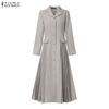 ZANZEA Women Casual Turn Down Collar Long Sleeve Midi Dress