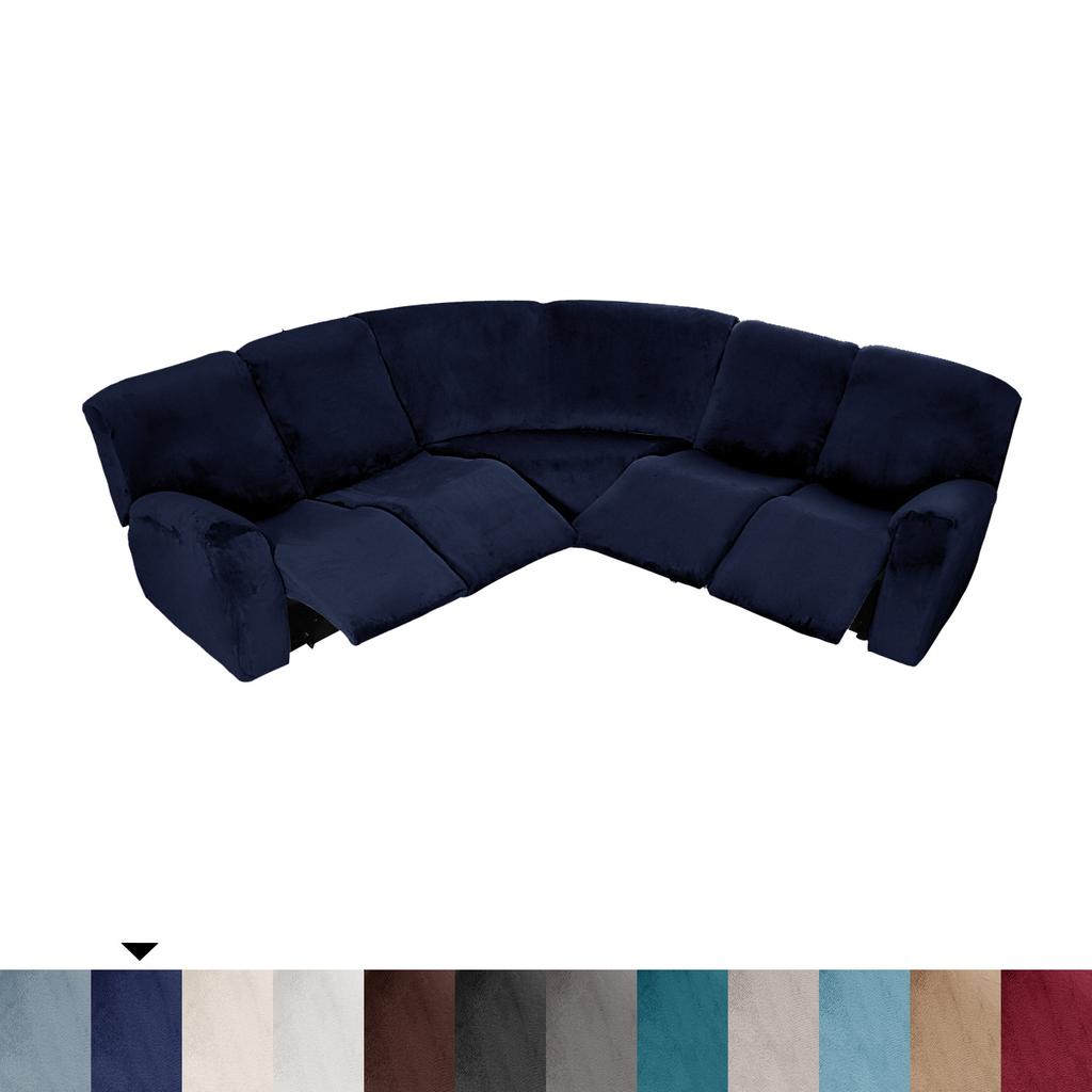 Winter 5-person L-shaped Chaise Lounge Sofa Cover Velvet Solid Color All-inclusive Sofa Cover First Class Cover All-inclusive Elastic