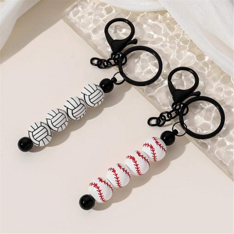 Baseball Volleyball Beaded Keychain Sport Themed Keychain Key Holder Keyring Accessory for Bag Charm Keychain Decoration