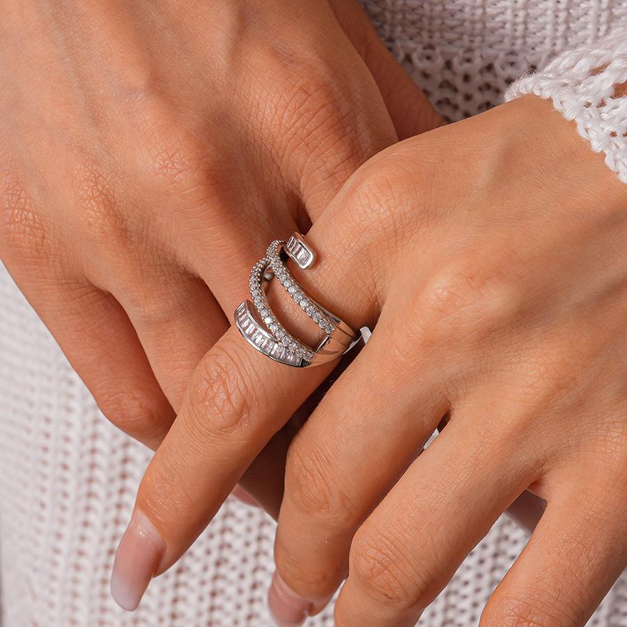 Zircon geometric multi-layer cross opening ring niche light luxury versatile jewelry