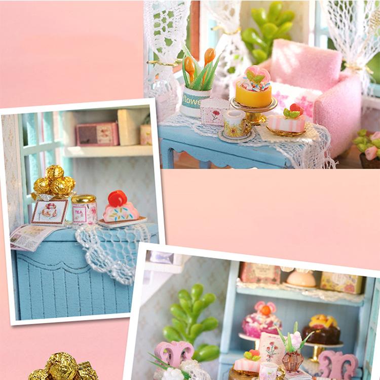 Diy Mini Wooden Dollhouse With Furniture Light Doll House Casa Assembly Model Pink Princess Villa Architecture Kit Toys Birthday